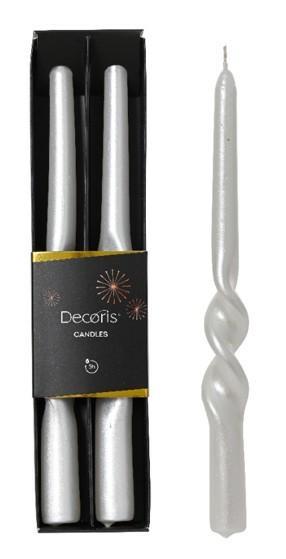 CONF. 2 CANDELE DINNER PARAFF. METALLIC SPIRALE CM.25H WHITE
