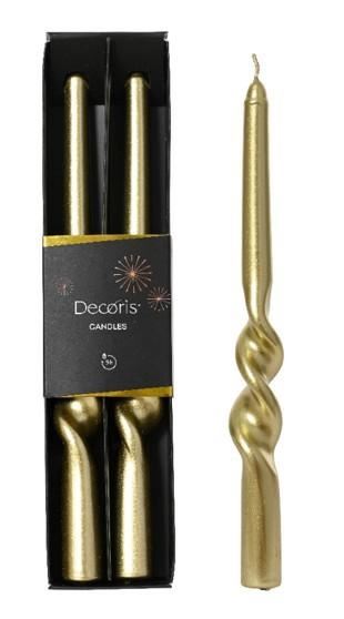 CONF. 2 CANDELE DINNER PARAFF. METALLIC SPIRALE CM.25H GOLD