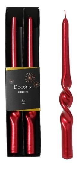 CONF. 2 CANDELE DINNER PARAFF. METALLIC SPIRALE CM.25H RED