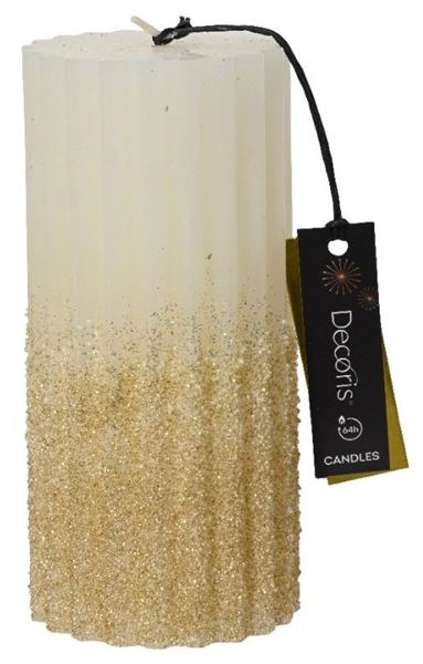 CANDELA PILLAR PARAFFINA GLITTER ORO CM.D7X15H WOOL WHITE