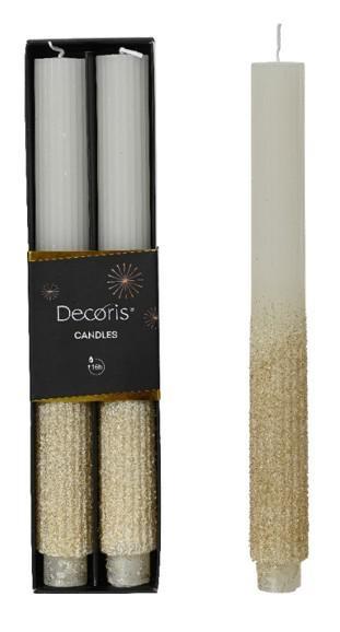 CONF.2 CANDELE DINNER PARAF. GLITTER ORO CM.26,5H WOOL WHITE