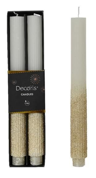 CONF.2 CANDELE DINNER PARAF. GLITTER ORO CM.26,5H WOOL WHITE