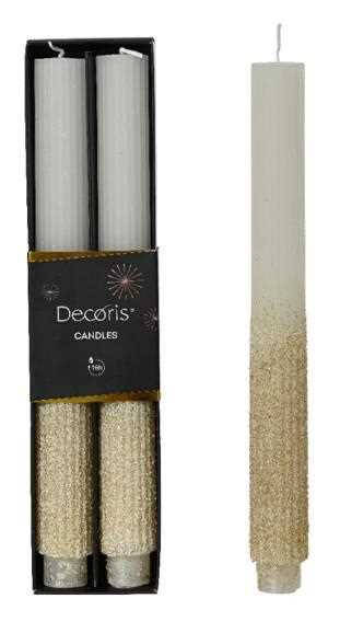 CONF.2 CANDELE DINNER PARAF. GLITTER ORO CM.26,5H WOOL WHITE