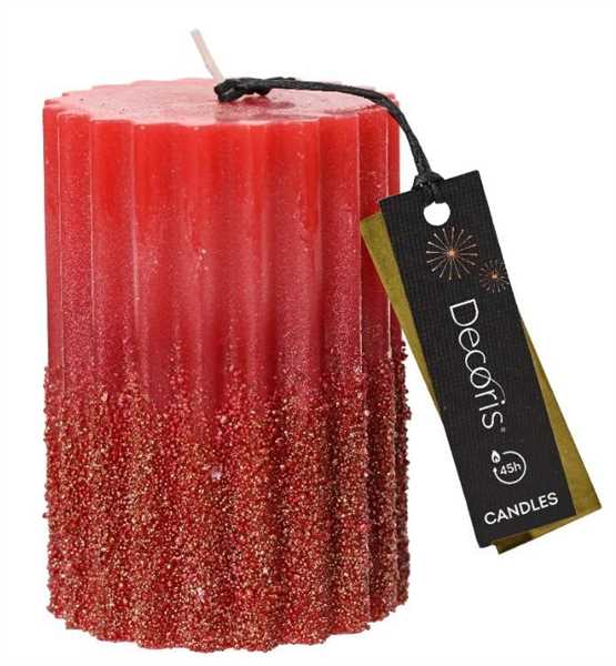 CANDELA PILLAR PARAFFINA GLITTER CM.D7X10H CHRISTMAS RED