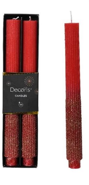 CONF. 2 CANDELE DINNER PARAFF. GLITTER CM.26,5 CHRISTMAS RED