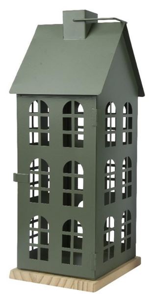 LANTERNA FERRO CASA CON FINESTRE CM.16X16X45H PINE GREEN
