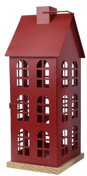 LANTERNA FERRO CASA CON FINESTRE CM.16X16X45H CHRISTMAS RED