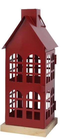 LANTERNA FERRO CASA CON FINESTRE CM.12X12X30H CHRISTMAS RED