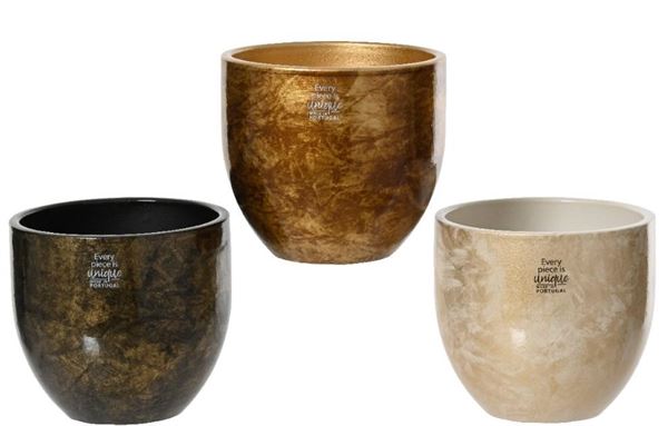 VASO TERRACOTTA SMALTATO DORATO CM.D14X13H 3 COL.ASS.