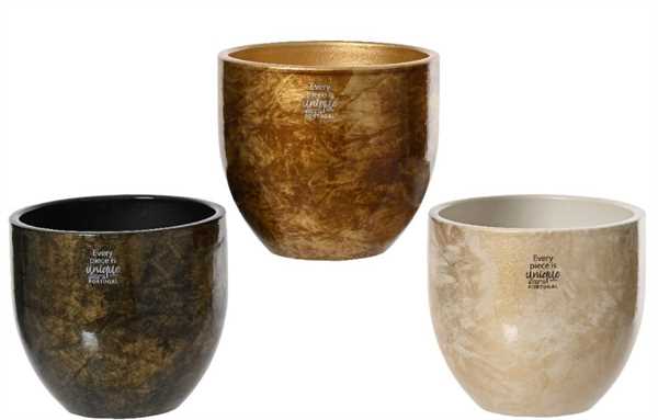 VASO TERRACOTTA SMALTATO DORATO CM.D14X13H 3 COL.ASS.