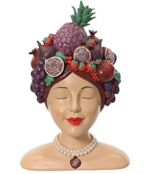 PORTAVASO POLIRESINA DONNA CON FRUTTA CM.24X19X35,5H