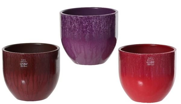 VASO TERRACOTTA SMALTATO EFFETTO GOCCE CM.D16X14H 3 COL.ASS.