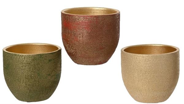 VASO TERRACOTTA TAPERED MATT GLITTER CM.Ø16X14H 3COL.ASS.