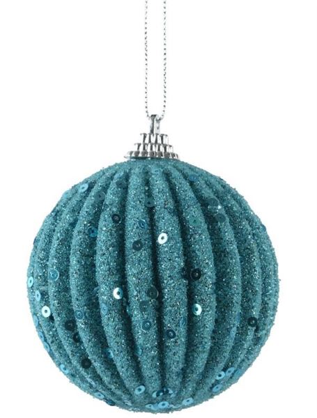 PALLINA DI NATALE PLASTICA GLITTER CM.D8 FOLK BLUE
