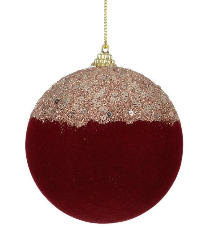 PALLINA NATALE PLASTICA VELL. E PAILLETTES DIA10CM OXBLOOD