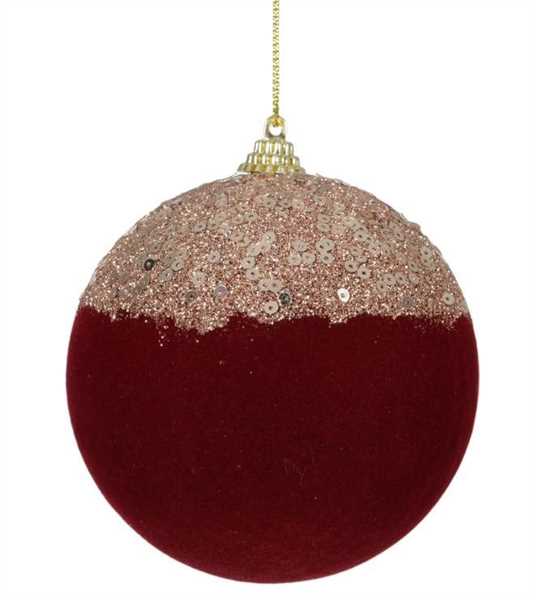PALLINA NATALE PLASTICA VELL. E PAILLETTES DIA10CM OXBLOOD