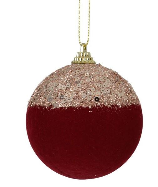 PALLINA NATALE PLASTICA VELL. E PAILLETTES DIA8CM OXBLOOD