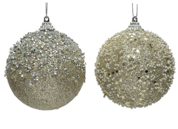 PALLINA NATALE GLITTER E PELINE CM.D10 CHAMPAGNE