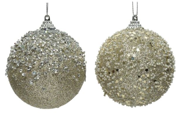 PALLINA NATALE GLITTER E PELINE CM.D8 CHAMPAGNE