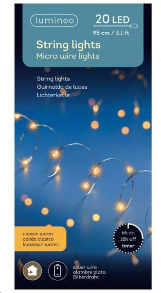MICROLED A BATT. 20LED L.CALDO CLASSIC 1MT FILO SILVER TIMER
