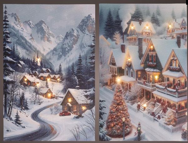 QUADRO PAESAGGIO INNEVATO LED L.CALDA CM.38X58H A BATTERIA