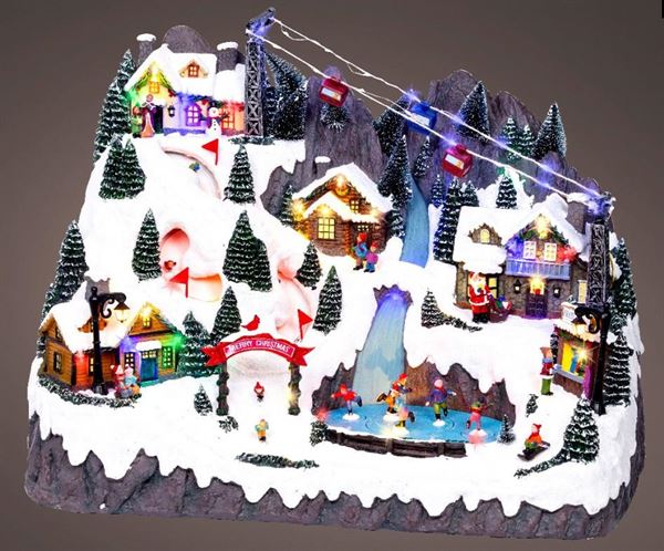 VILLAGGIO FUNIVIA LED MOVIM. E SUONO CM.36,5X56X41,5H C/TRAS