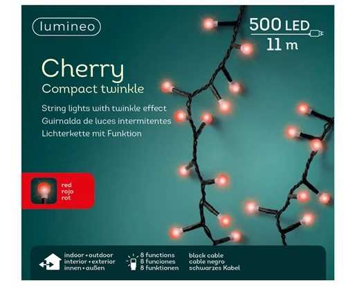 CATENA 500LED C/CAPS L.ROSSA 11MT FILO NERO IP44 8FUNZIONI