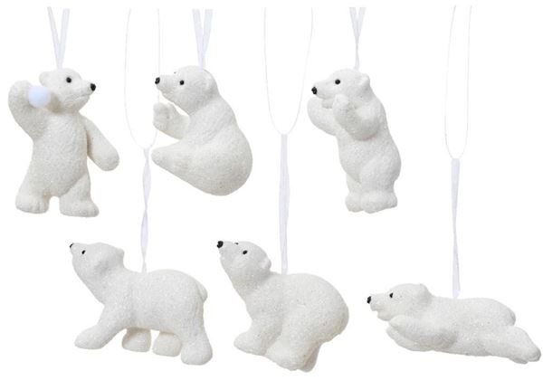ORSO POLARE PENDENTE GLITTER CM.8X6H WHITE 6 MOD.ASS.