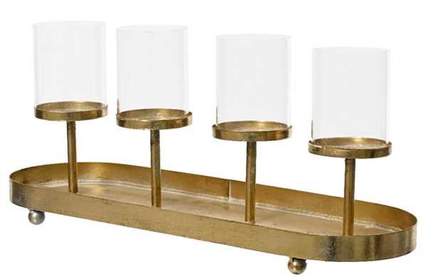 PORTACANDELA 4 BRACCI METALLO OVALE CM.15,5X48X12H ORO