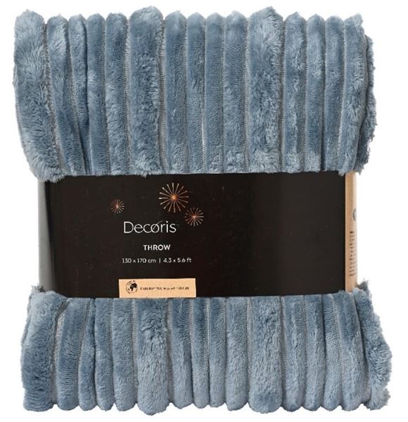 COPERTA PELLICCIA A RIGHE CM.170X130 BLUE