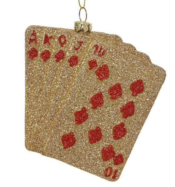 PENDENTE CARTE DA GIOCO GLITTER CM.10X11H GOLD/RED