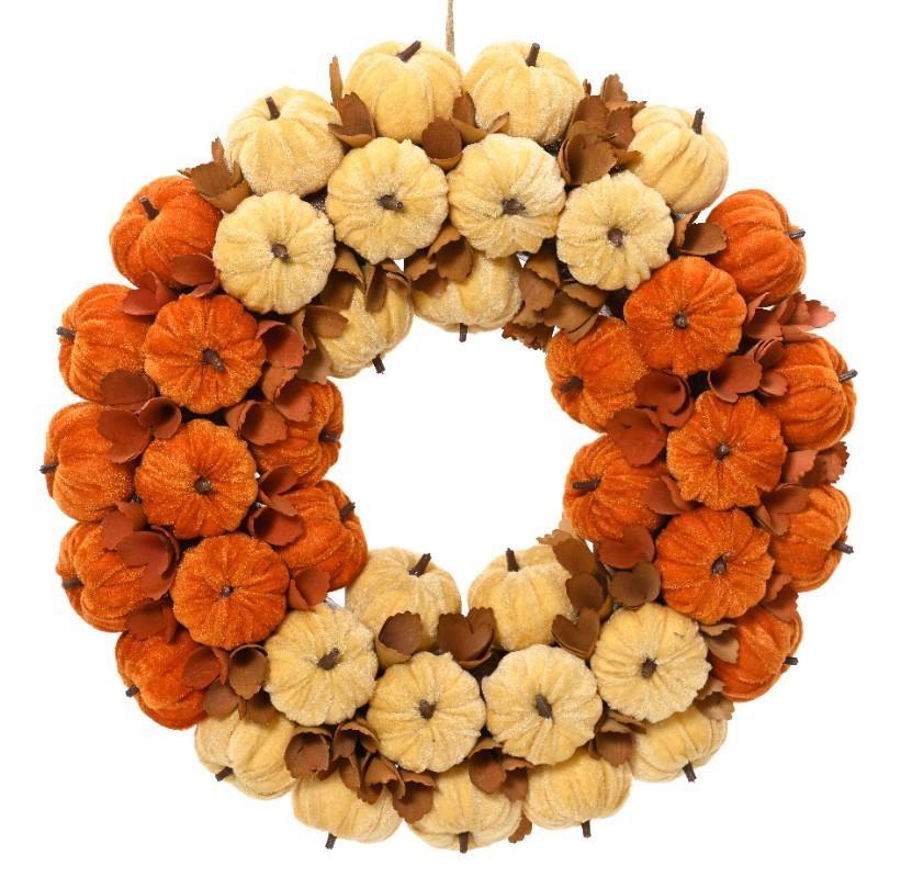 CORONA ZUCCHE VELLUTO CM.D44X9H ORANGE/CREAM
