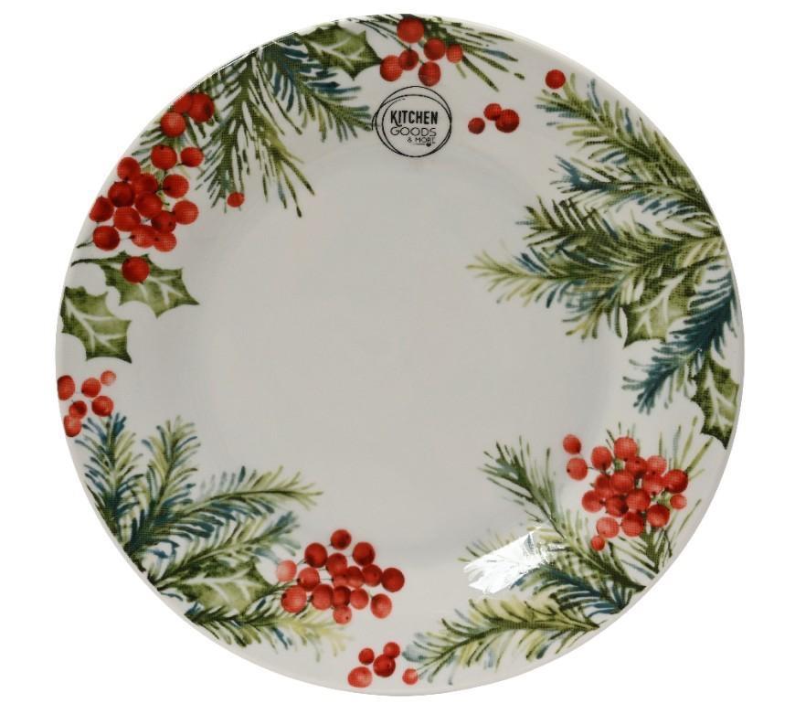 PIATTO PIANO PORCELLANA FOGLIE E BACCHE CM.D27 WHI/GRE/RED