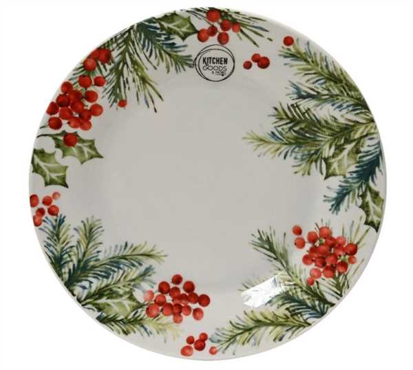 PIATTO PIANO PORCELLANA FOGLIE E BACCHE CM.D27 WHI/GRE/RED