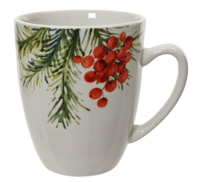 TAZZA MUG PORCELLANA FOGLIE E BACCHE CM.D9X10,5H WH/GR/RED