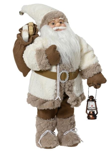 BABBO NATALE CON CAPPOTTO BIANCO E LANTERNA CM.23X14X45H