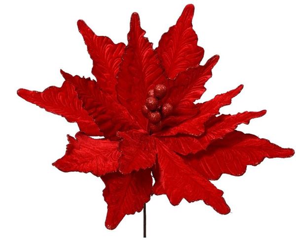 POINSETTA VELLUTO BACCHE GLITTER CM.Ø50X66H RED