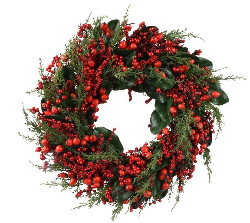 GHIRLANDA BACCHE ROSSE GRANDI INDOOR CM.Ø60X14H GREEN/RED