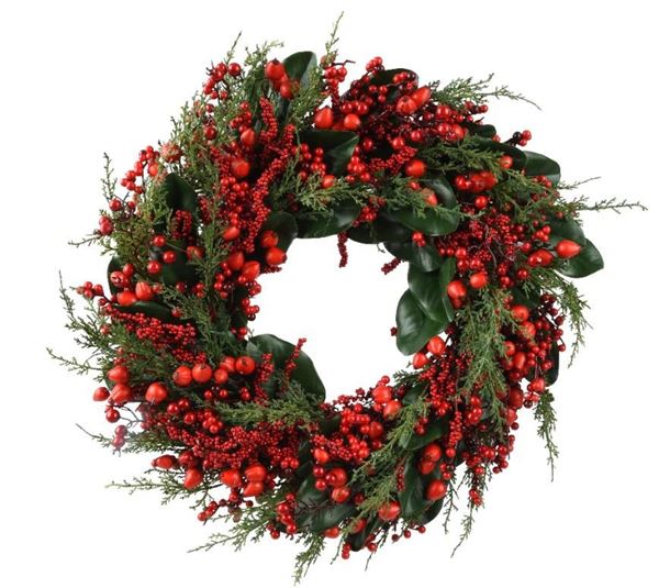 GHIRLANDA BACCHE ROSSE GRANDI INDOOR CM.Ø60X14H GREEN/RED