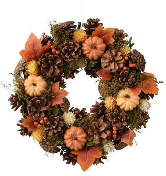 CORONA FOGLIE+ZUCCHE+BACCHE CM.D34X8,5H ORANGE