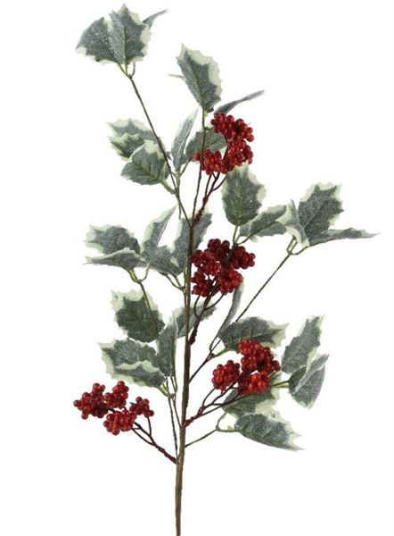 RAMO FOGLIE E BACCHE GLITTER CM.30X68H GREEN/RED