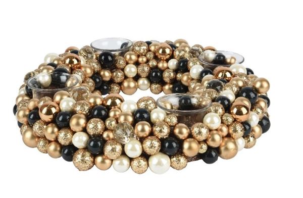 PORTACANDELE CORONA DI BACCHE CM.D33X7H GOLD/BLACK