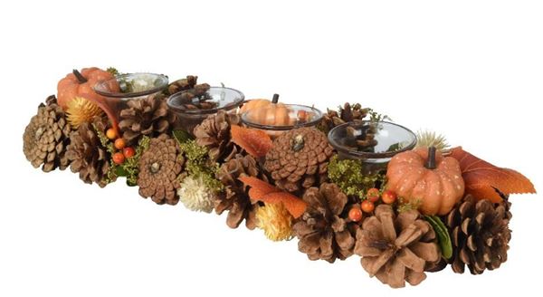 PORTACANDELE PIGNE E ZUCCHE CM.15X45X9H ORANGE