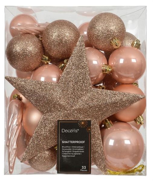 CONFEZIONE 33 PALLINE NATALE PLASTICA DIA8CM PEACH PEARL