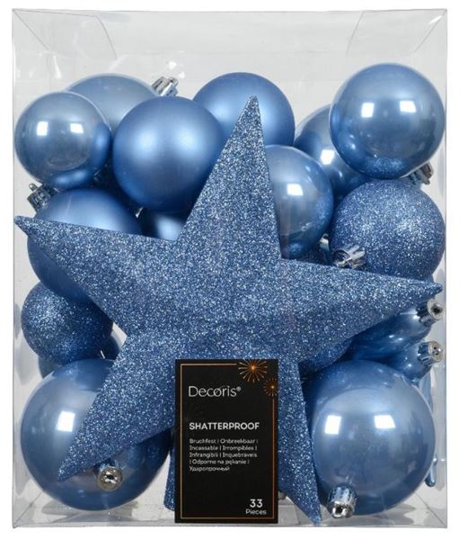 CONFEZIONE 33 PALLINE NATALE PLASTICA DIA8CM BLUE SKY