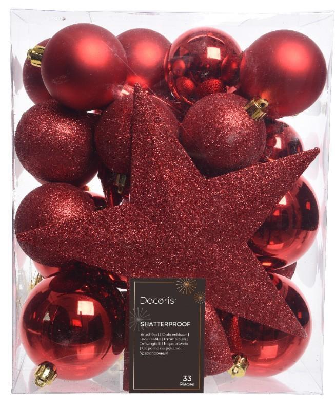 CONFEZIONE 33 PALLINE NATALE PLASTICA DIA8CM CHRISTMAS RED
