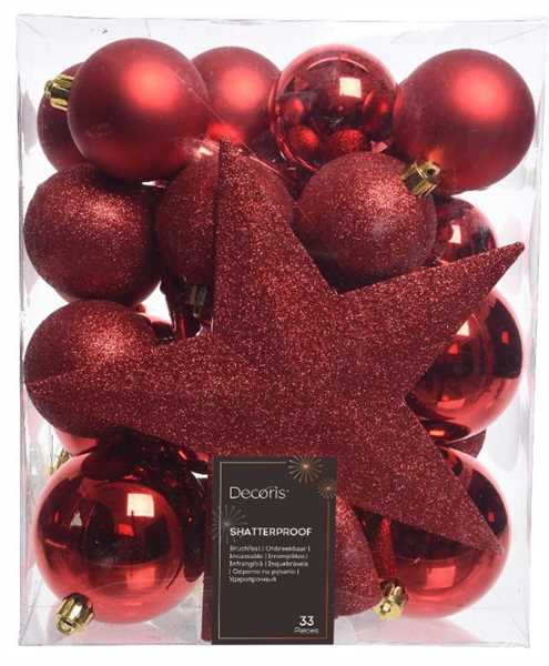 CONFEZIONE 33 PALLINE NATALE PLASTICA DIA8CM CHRISTMAS RED
