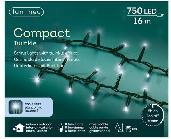 CATENA LUCE FREDDA 750LED COMPACT 16M FILO VERDE IP44 T+8FUN