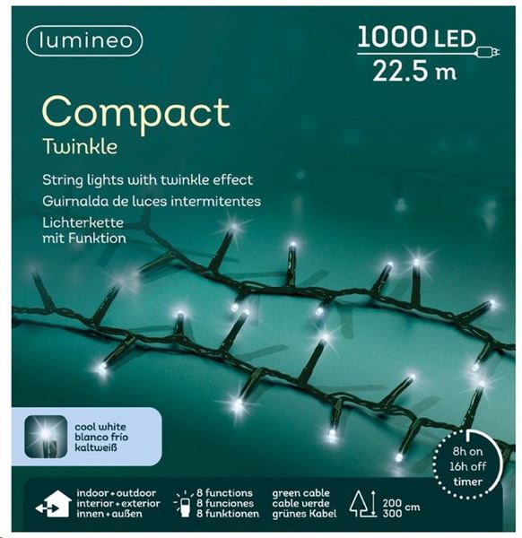 CATENA LUCE FREDDA 1000LED COMPACT22,5M FILO VERDE IP44 T+8F