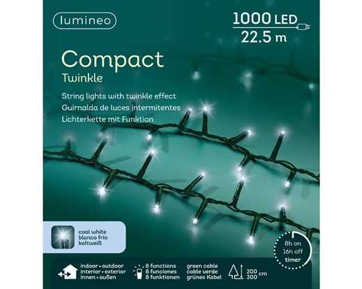 CATENA LUCE FREDDA 1000LED COMPACT22,5M FILO VERDE IP44 T+8F